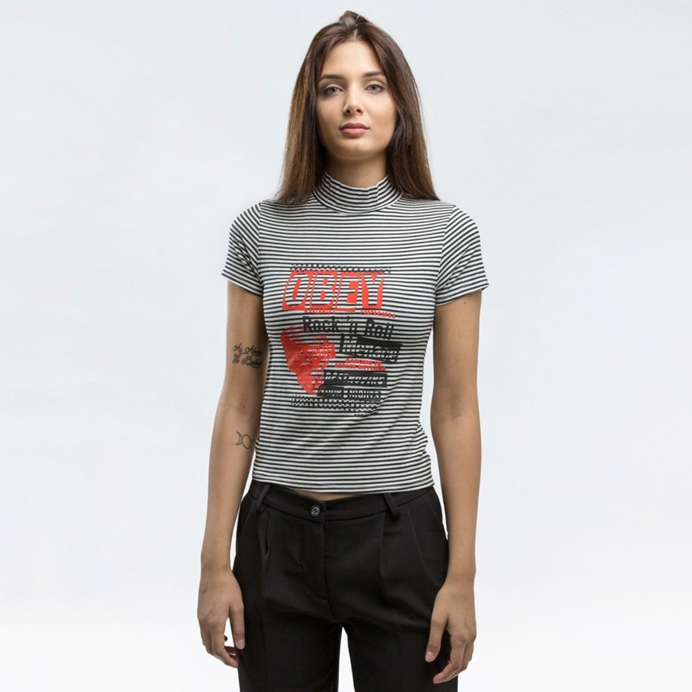 NWT Rock And Roll Menace Stripe Mock Turtleneck